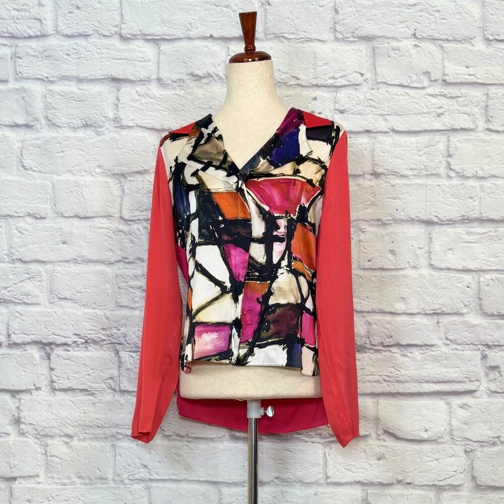 Elie Tahari Silk Abstract Print Blouse - Picture 1 of 9